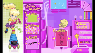 A character customization screen from an old Polly Pocket browser game.