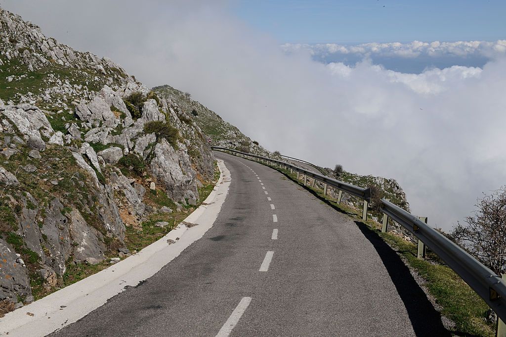 ASTURIAS, SPAIN - APRIL 15: Views of Angliru, a steep mountain road in Asturias, Spain, used in the Tour of Spain cycling race, April 15, 2011. (Photo by Rob Monk/Procycling magazine via Getty Images)