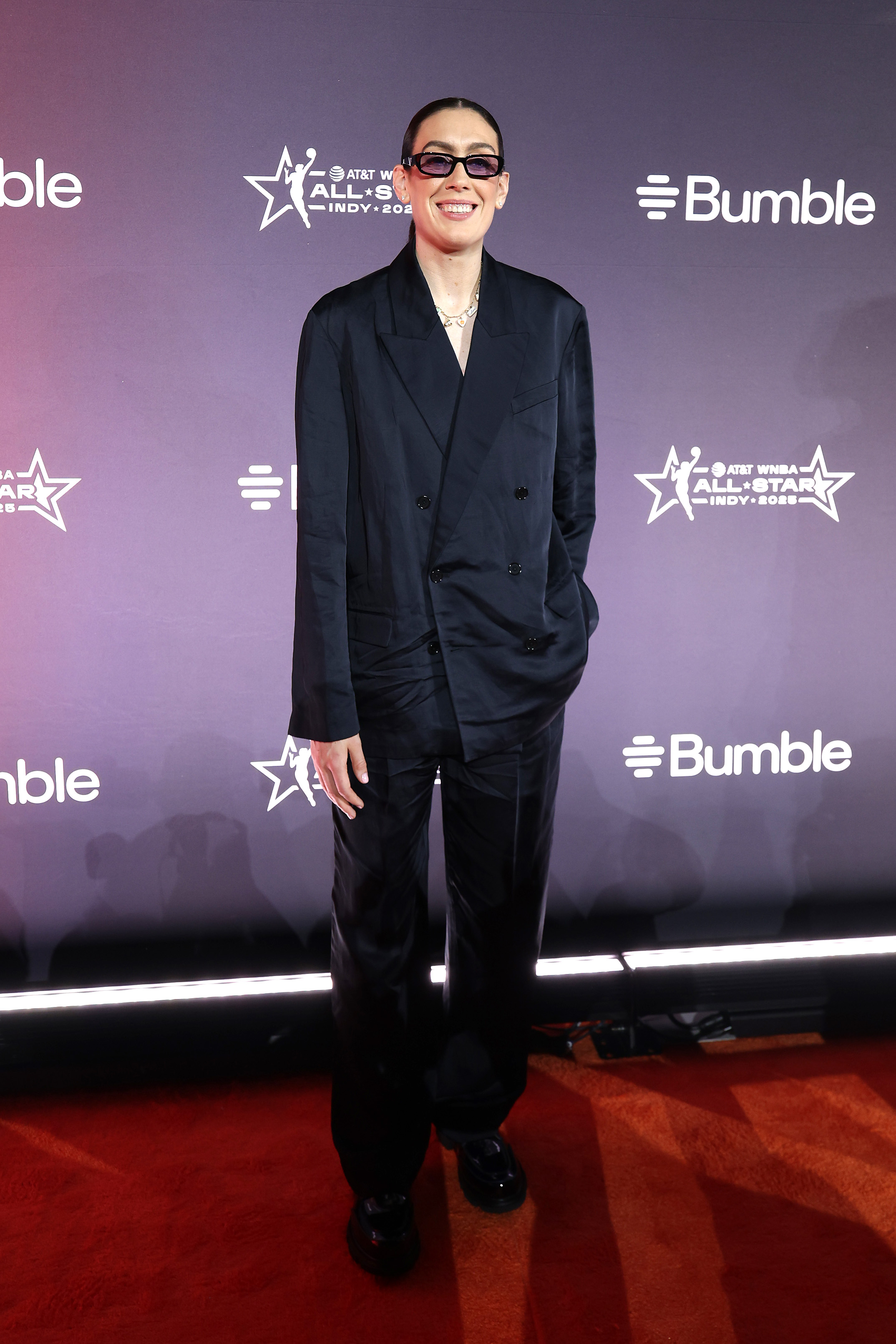 INDIANAPOLIS, INDIANA - JULY 17: Breanna Stewart of the New York Liberty walks the orange carpet during the 2025 AT&T WNBA All-Star weekend at Indiana Convention Center on July 17, 2025 in Indianapolis, Indiana.