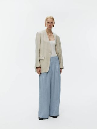 Relaxed Linen Trousers - Blue - Arket Gb