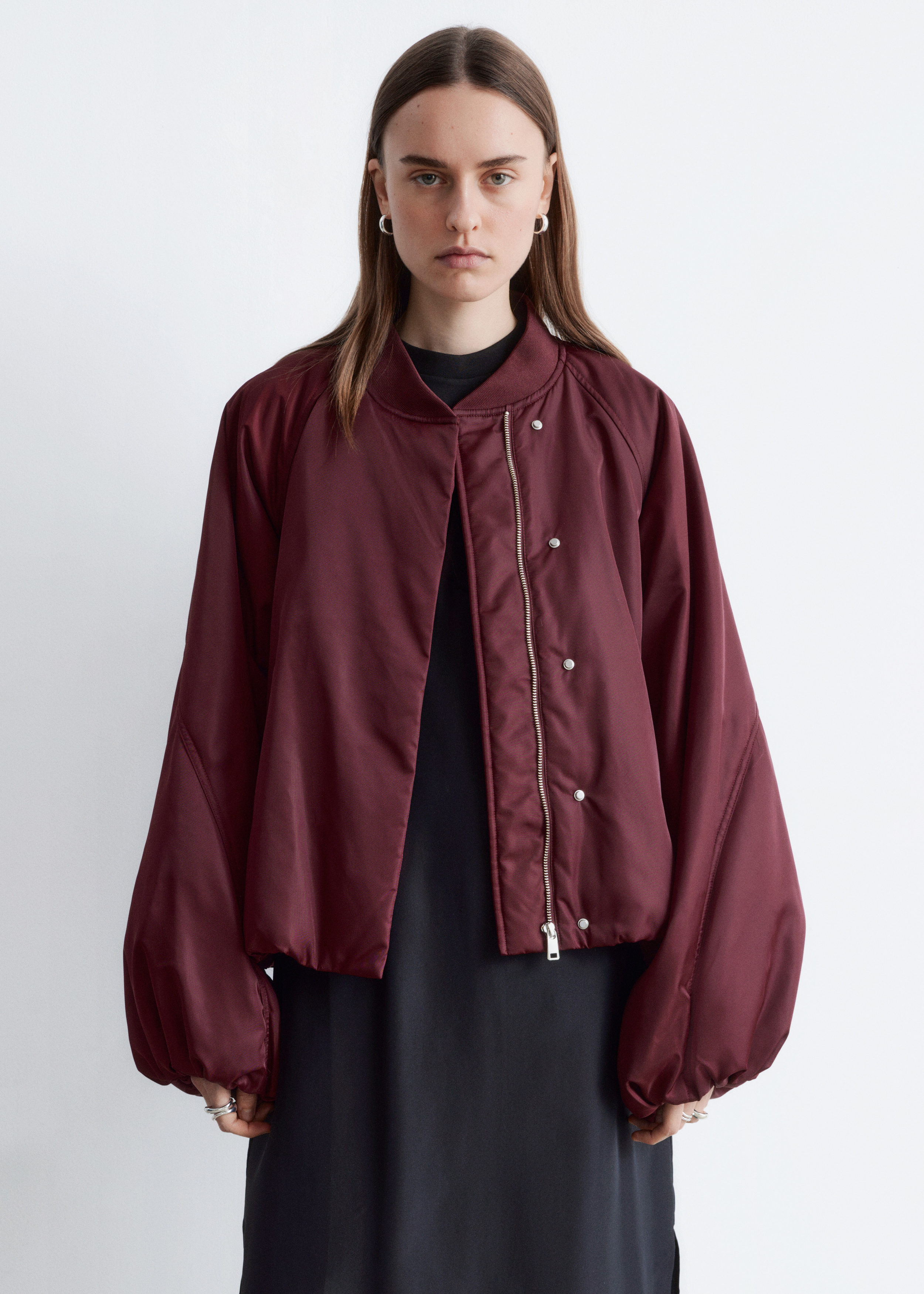 Voluminous-Sleeve Bomber Jacket