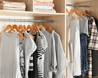Organized closet with hanging clothes