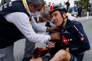 Geraint Thomas receives medical treatment after crashing during the 3rd stage of the 2021 Tour de France 