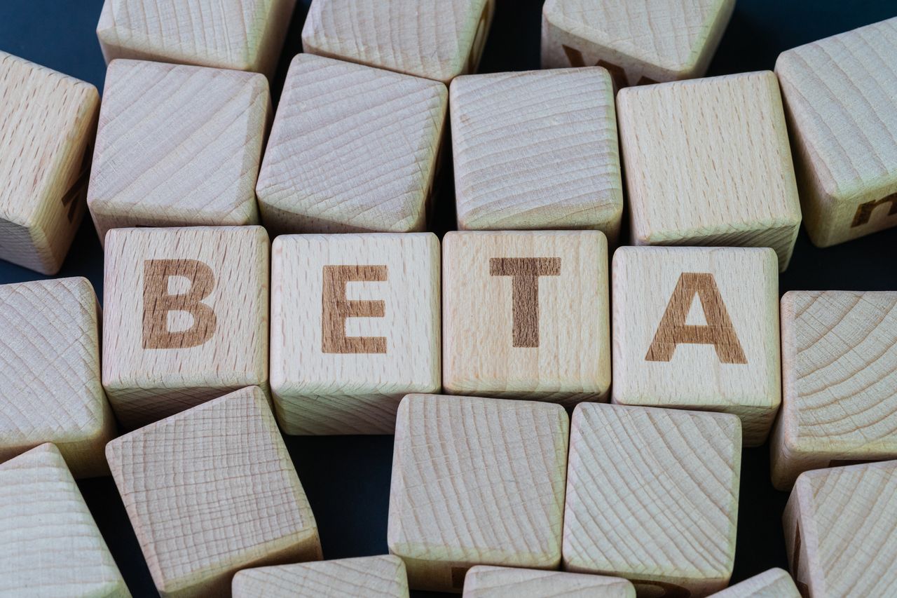 The word &quot;beta&quot; written out on wooden blocks