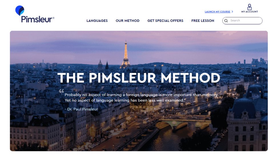 Website screenshot of Pimsleur (November, 2025)