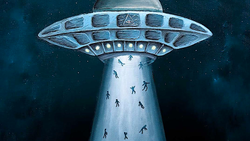 a UFO abducting humans into its spaceship
