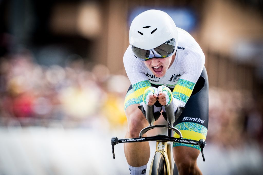 Australia&#039;s Grace Brown on her way to winning the women elite time trial race at the 2024 UCI Road and Para-Cycling Road World Championships