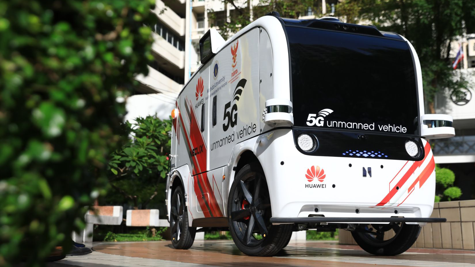 Huawei's driverless vehicle at a hospital in Thailand.