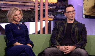 Emilia Fox and David Caves on the Silent Witness sofa