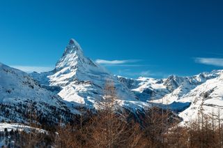 A pyramid-shaped peak called Matterhorn in the Alps.
