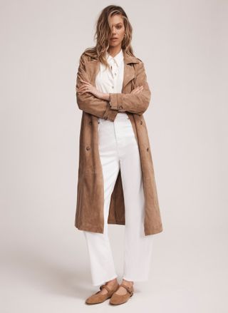 Neutral Suede Trench Coat