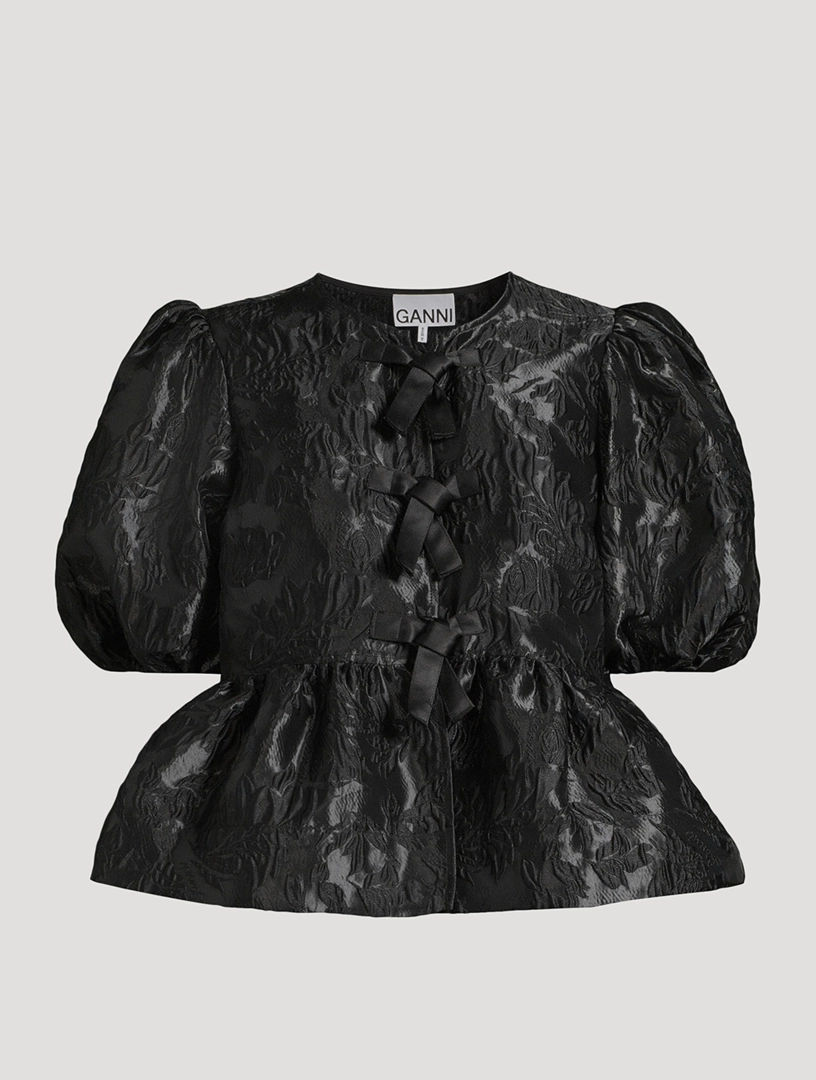 Satin Peplum Tie Blouse