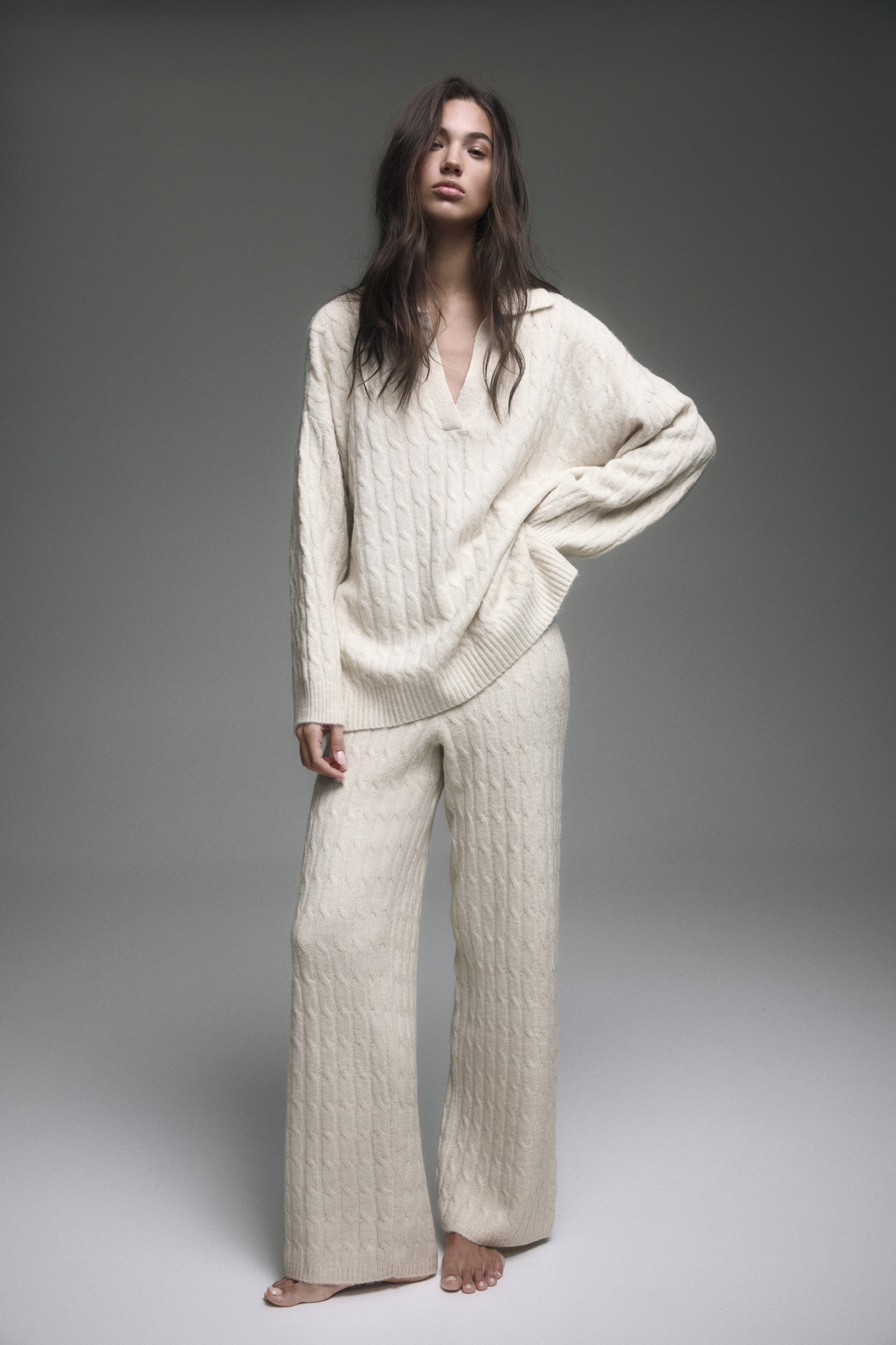 Cable-Knit Jumper - Light Beige Marl