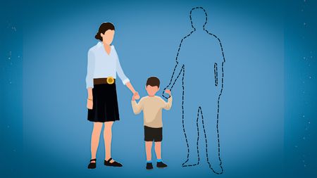 Line drawing of family with man as outline
