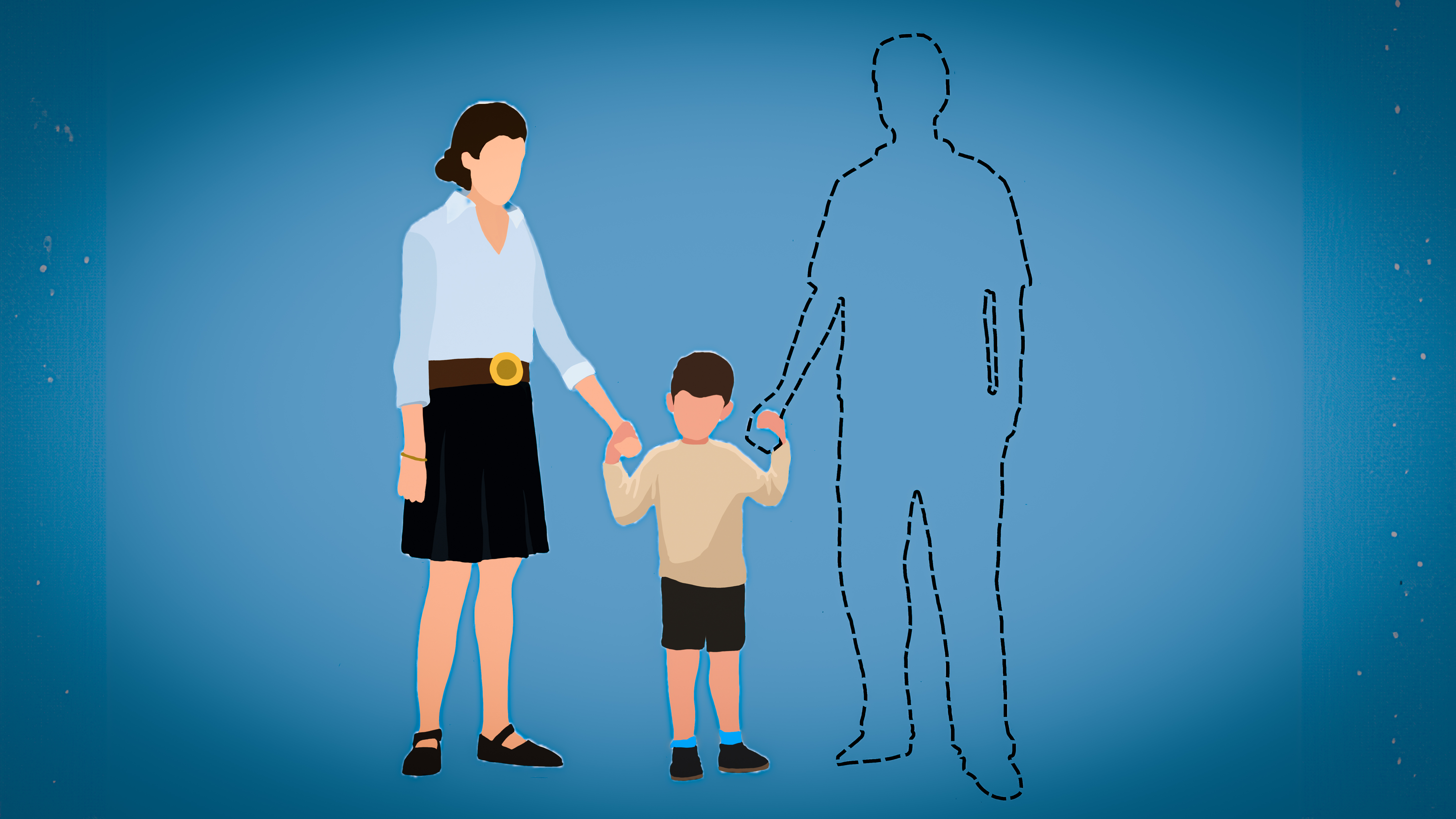 Line drawing of family with man as outline