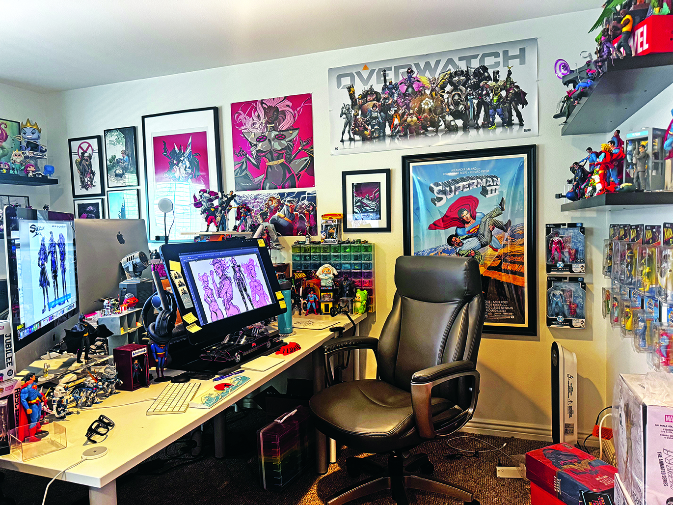 A cluttered artist studio