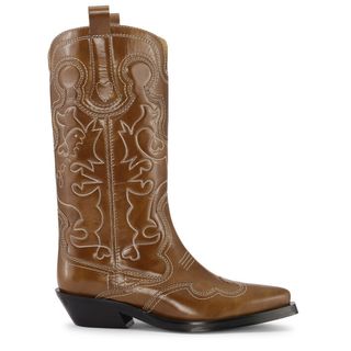 Brown Mid Shaft Embroidered Western Boots