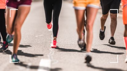 group of marathon runners close up 