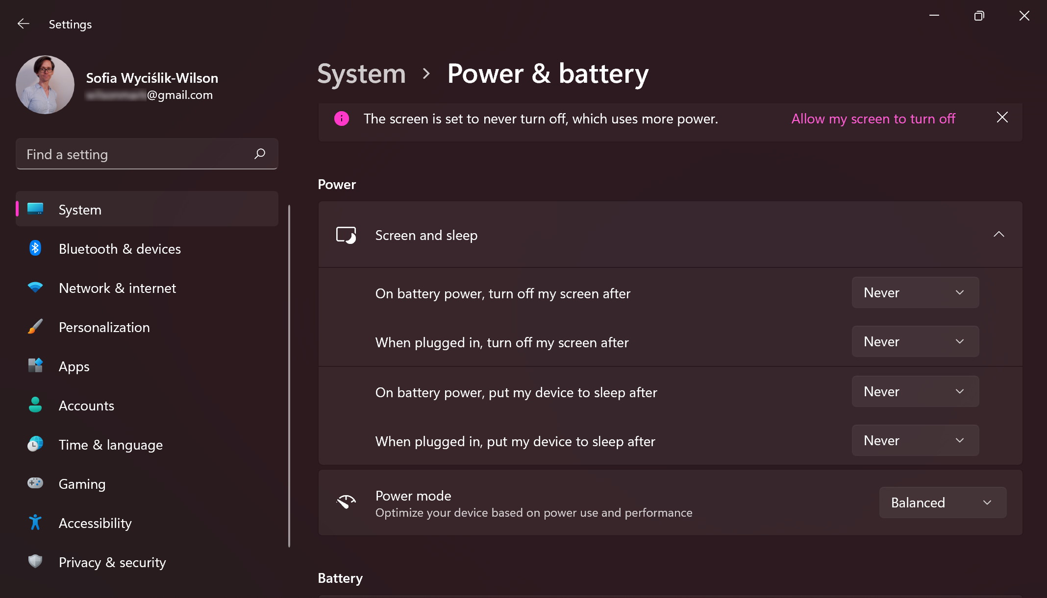 Windows 11 Power & battery screenshot