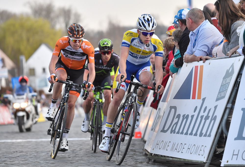 Kenneth Van Rooy, Elmar Reinders and Hamisch Scheurs in the breakaway at Nokere Koerse
