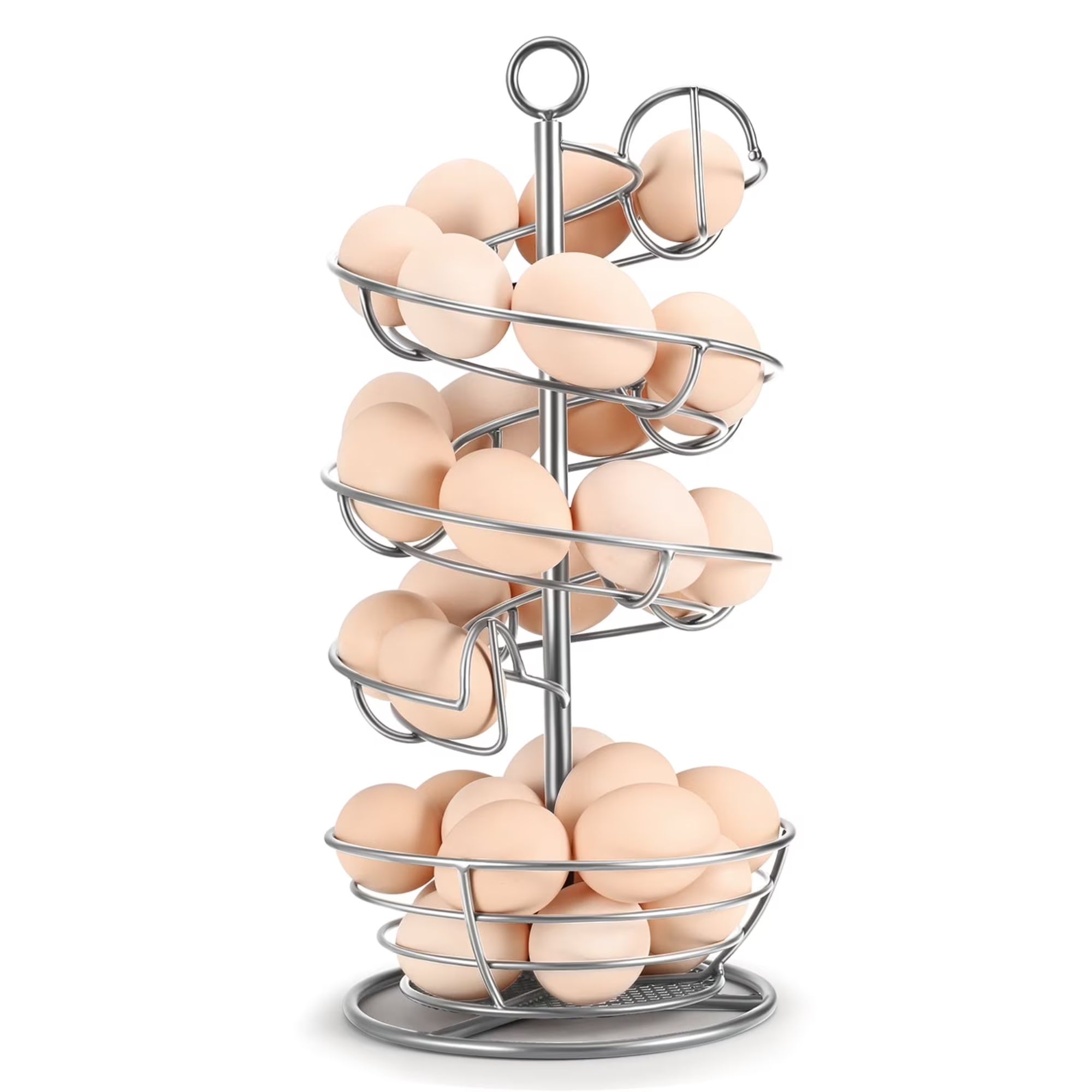 Egg Storage Basket, 2 Tier Wire Basket w/ Top Chicken Egg Tray Shelf (Silver)
