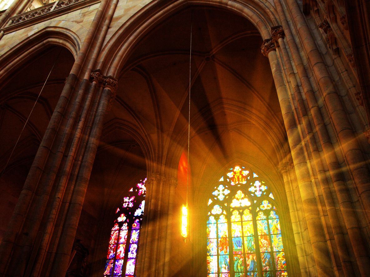 The inside of a cathedral.