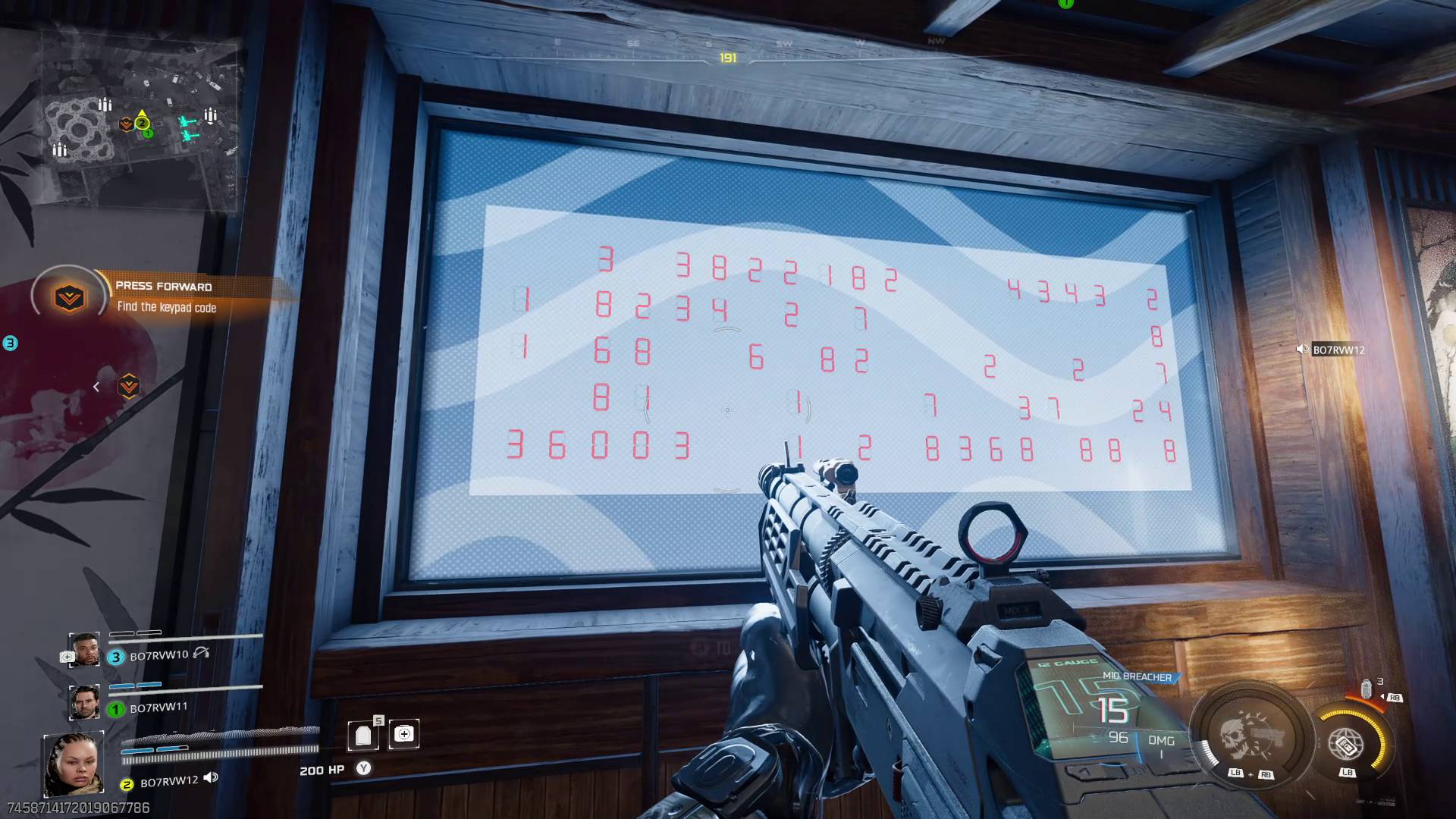 Call of Duty Black Ops 7 blue and white display with lots of red numbers appearing on it