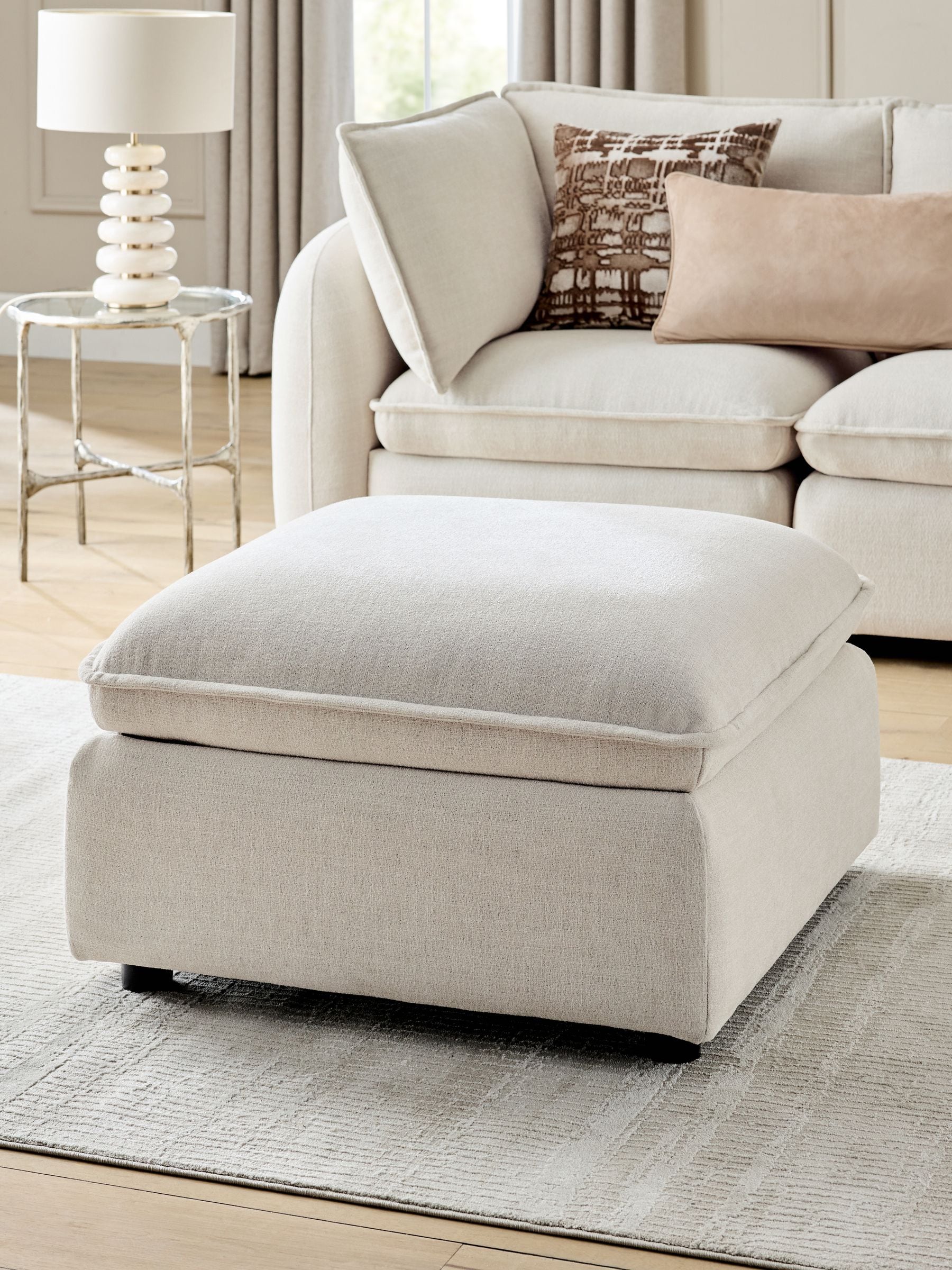 Brushed Weave Oyster Crosby Modular Footstool With Storage