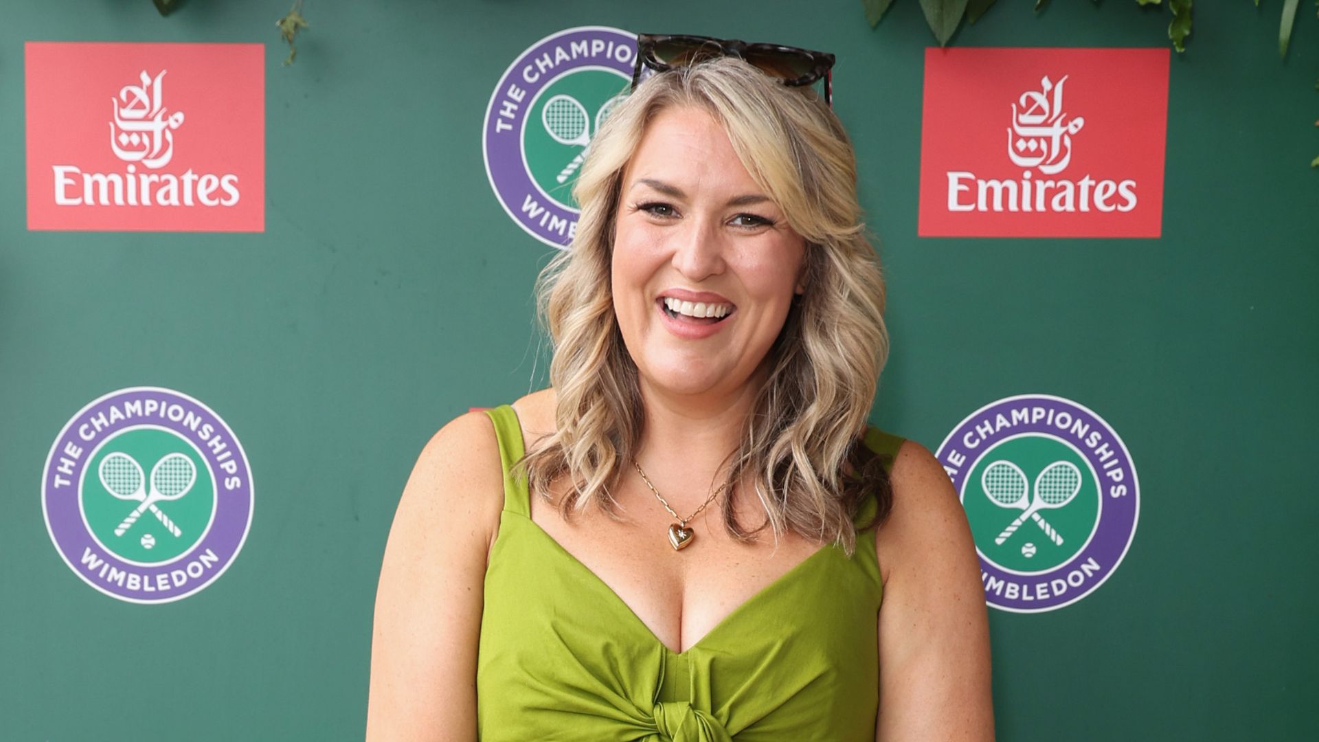 Sara Davies attends as a guest of Emirates, Official Airline Partner of 2026 Wimbledon Championships, at the All England Lawn Tennis and Croquet Club on July 01, 2026 in London, England
