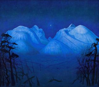 Vinternatt i Rondane (or Winter Night in the Mountains) by Spring Evening by Sommernatt by Harald Sohlberg, courtesy of the National Museum of Art and Design, Norway