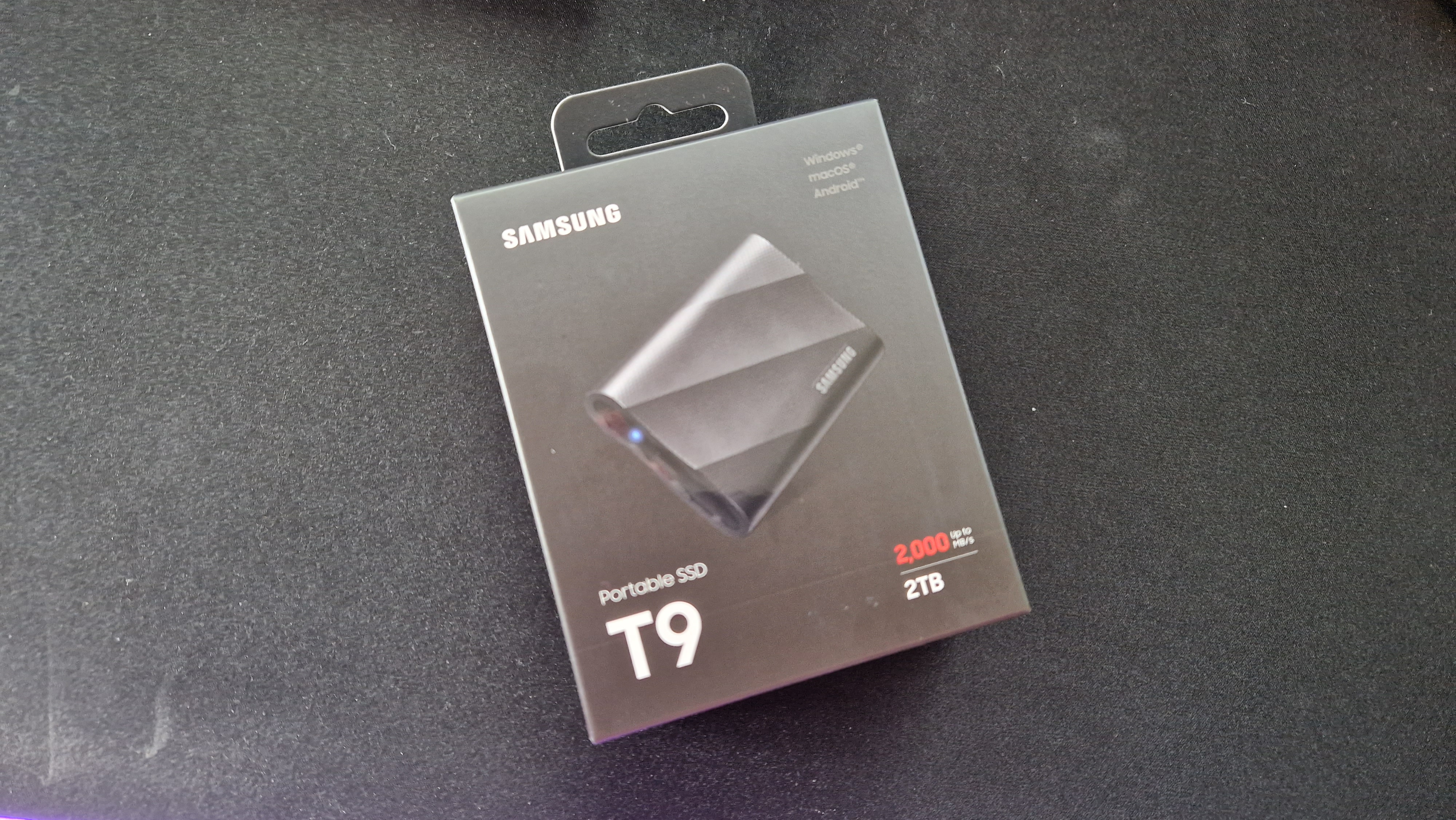 Samsung T9 portable SSD in its box