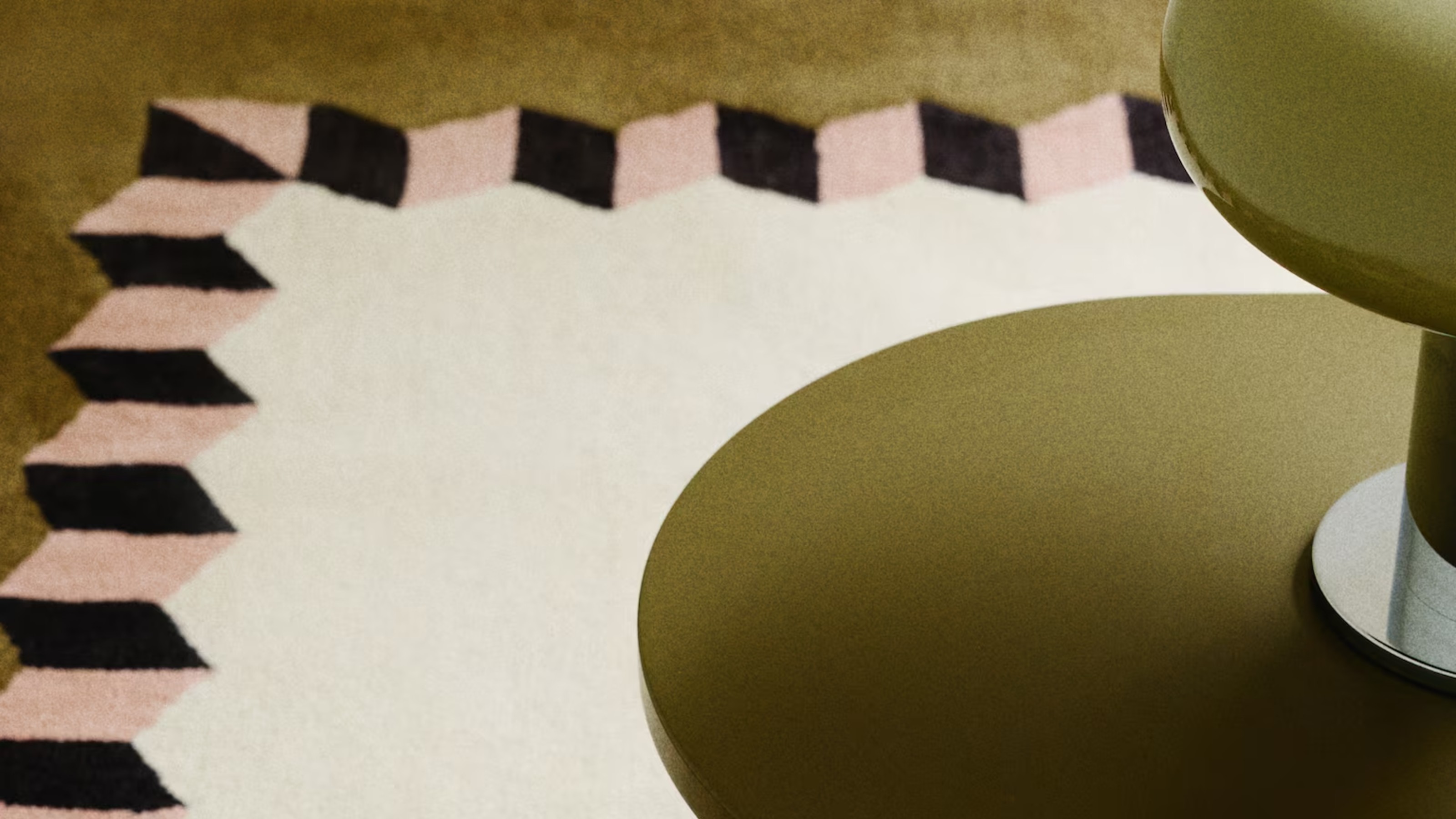 H&amp;M tufted wool rug with a round green coffee table