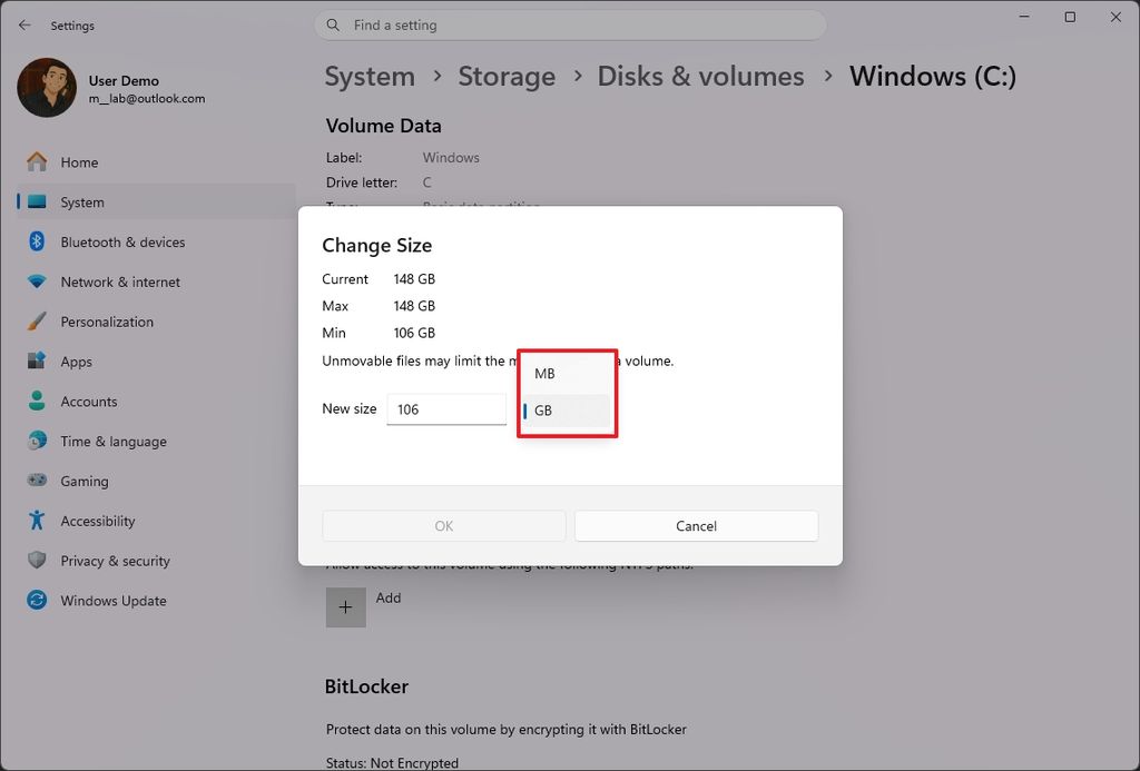 Storage properties with new change unit