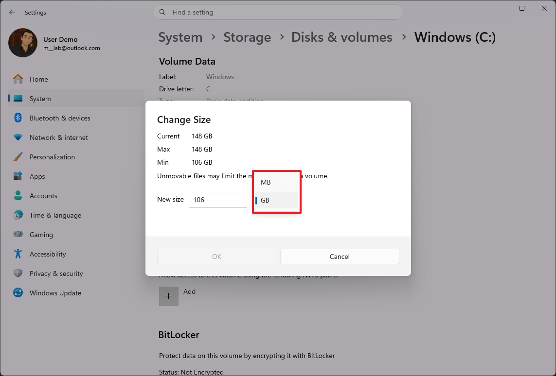 Storage properties with new change unit