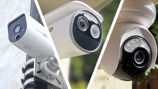 Split image of three home security cameras