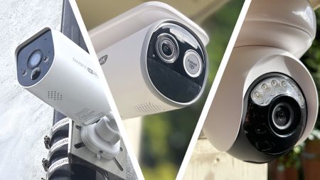 Split image of three home security cameras
