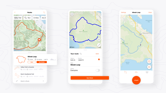 Strava smartphone app screen shots showing mapping functionality