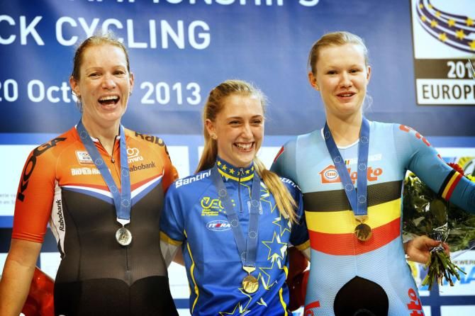 Laura Trott (Great Britain), Kirsten Wild (the Netherlands) , Jolien D'Hoore (Belgium))