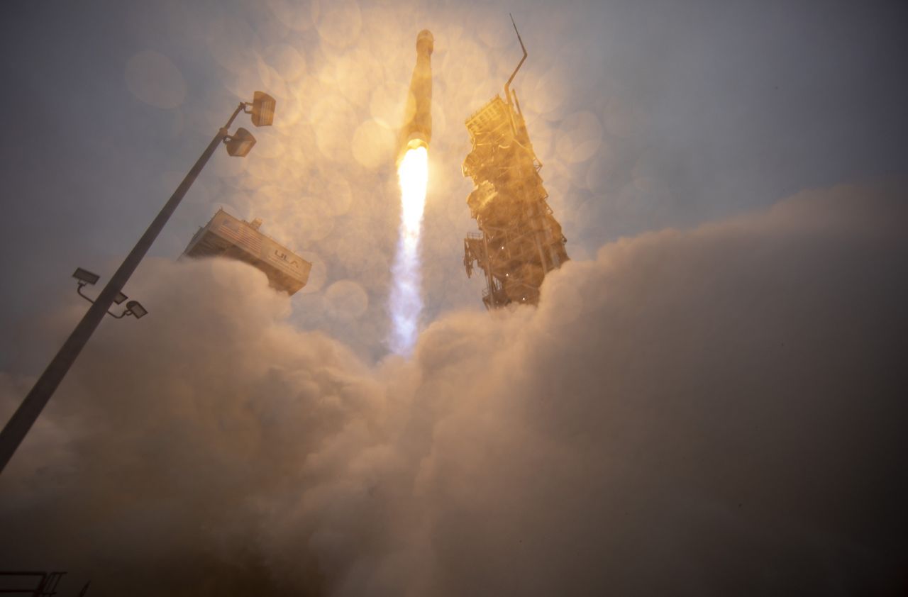 A United Launch Alliance Atlas V rocket launches the Landsat 9 satellite to orbit from Space Launch Complex 3 at Vandenberg Space Force Base in California, on Sept. 27, 2021.