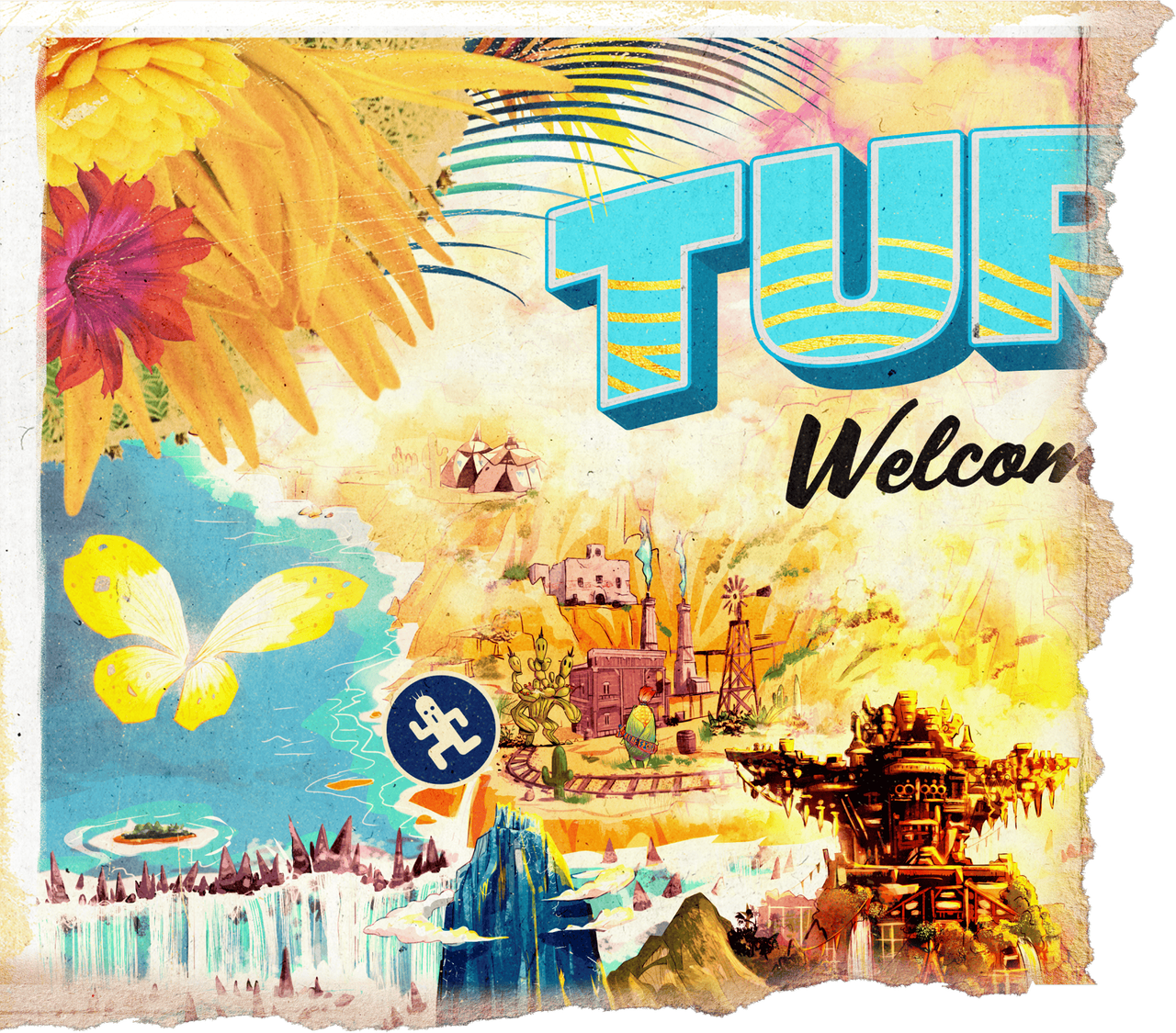 A welcome poster for Tural, which is torn into two pieces and separated into two images, as found on Final Fantasy 14: Dawntrail's welcome to Tural page.