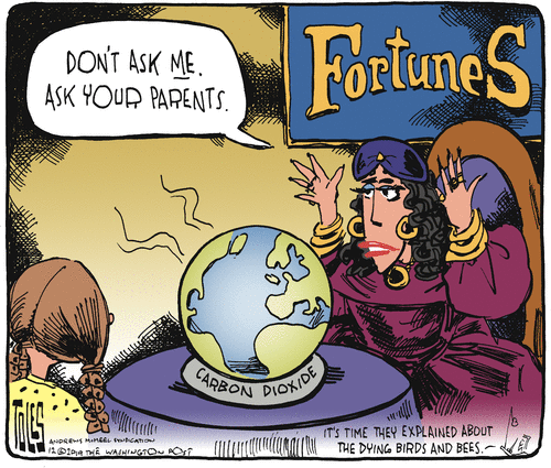 Editorial Cartoon World climate change fortune teller