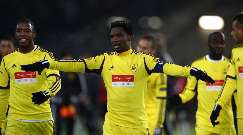 Samuel Eto&#039;o in action for Russian club Anzhi Makhachkala.