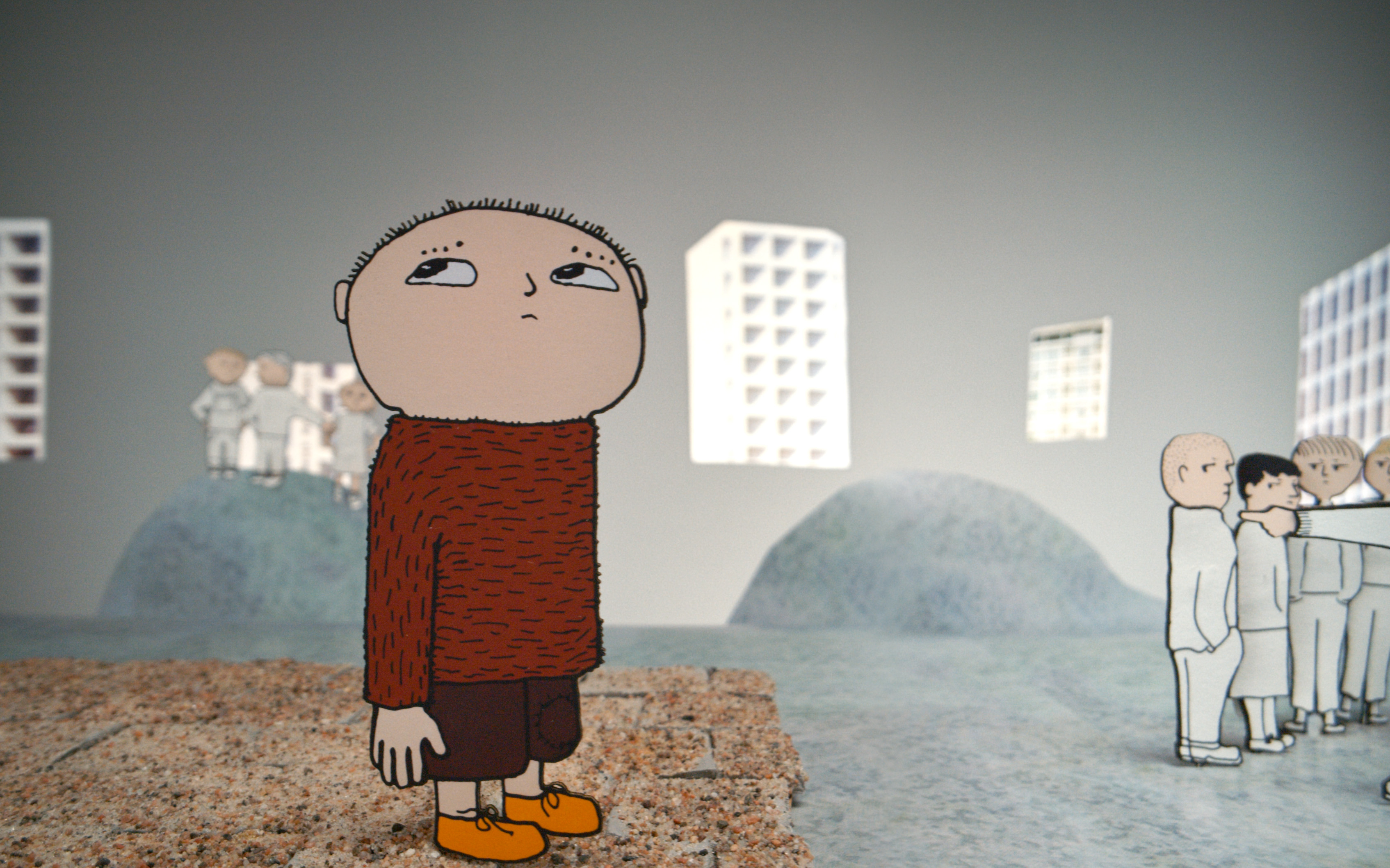 Card cutout boys in an animated short film