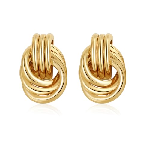 Sherlove Trendy Gold Plated Knot Earrings for Women Chunky Statement Drop Dangle Earrings Lightweight Hypoallergenic Fashion Accessories Gifts for Womens Gold Jewelry