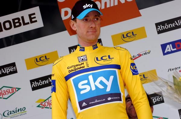 Bradley Wiggins in yellow at the Criterium du Dauphine