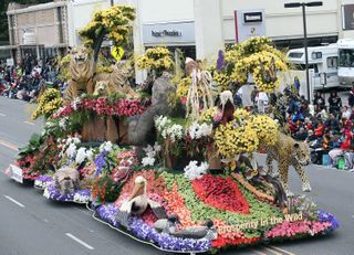 One of the floats at the 128th Tournament of Roses Parade