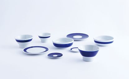 Pottery line of bowls, cups and plates
