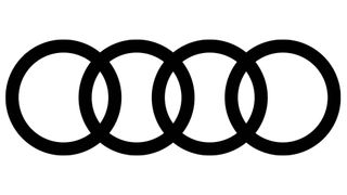 Four black circles overlap over a white background in Audi's logo