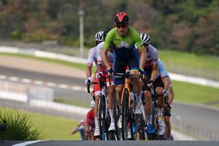 Slovenias Jan Tratnik leads the second group during the first lap of the Fuji International Speedway in the mens cycling road race of the Tokyo 2020 Olympic Games in Oyama Japan on July 24 2021 Photo by Greg Baker AFP Photo by GREG BAKERAFP via Getty Images