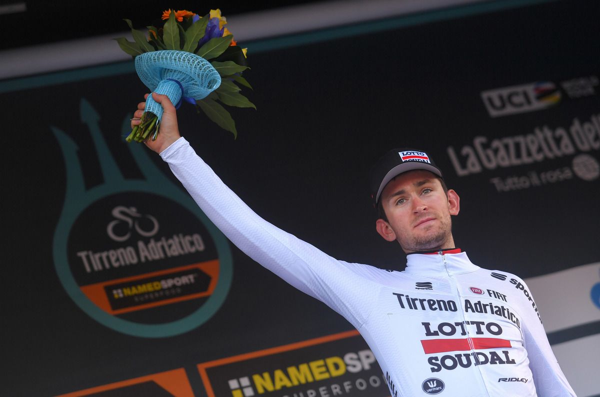 Tiesj Benoot holds onto the white jersey